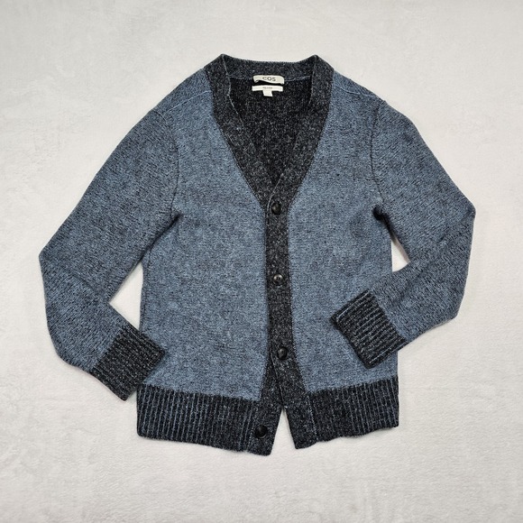COS Knit Jumper Sweater Cardigan Womens XS Chunky Blue Black Wool